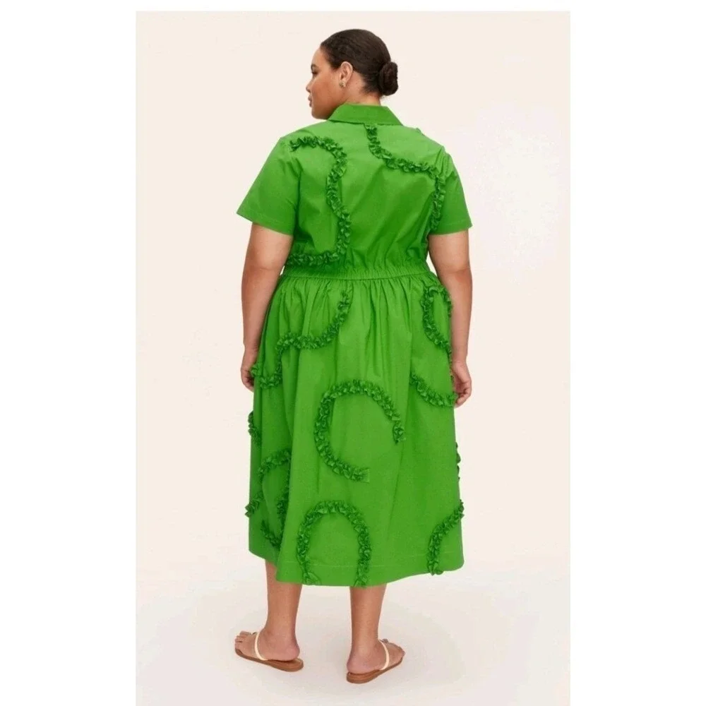 Kate‎ Spade xTarget Green Ruffle Dress Midi Button Front Short Sleeve Sz L